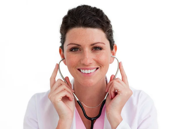 Portret przytrzymanie stetoskop pielęgniarki — Zdjęcie stockowe