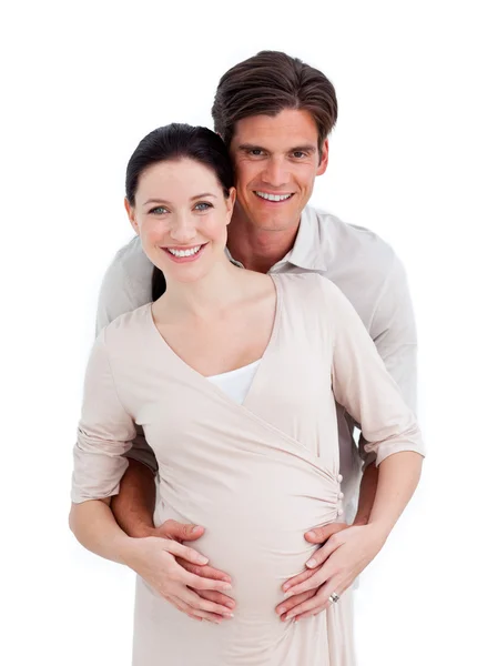 Porträtt av en glad gravid kvinna med maken — Stockfoto