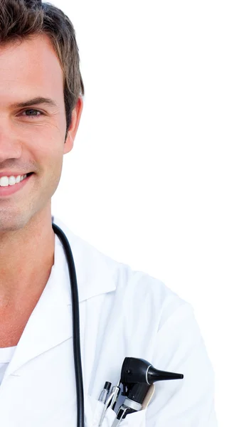Портрет улыбающегося врача, держащего стетоскоп — стоковое фото