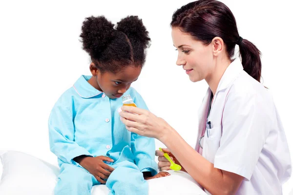 Confident doctor giving medicine to her patient — Stock Photo, Image