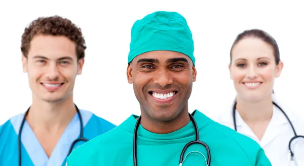 International doctors standing in a row — Stock Photo, Image