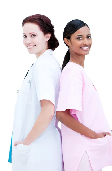 Portrait of confident nurse and doctor standing — Stock Photo, Image