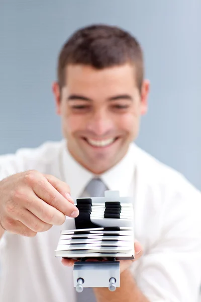 Business-card holder with a businessman — Stock Photo, Image