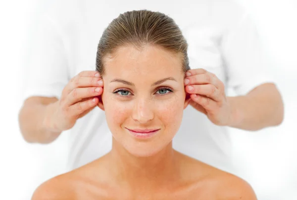 Charismatic woman having a head massage — Stock Photo, Image