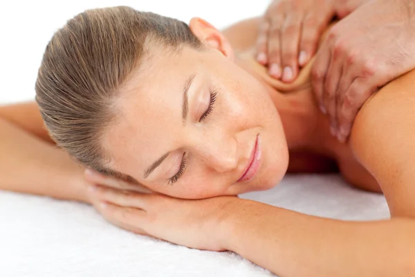 Portrait of asleep woman enjoying a massage — Stock Photo, Image