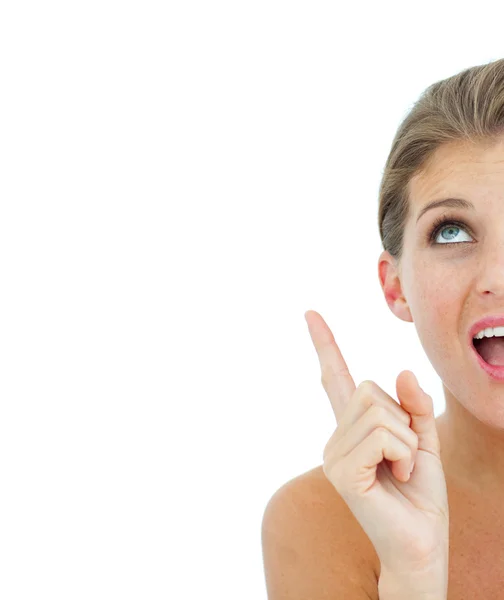 Lively woman pointing — Stock Photo, Image