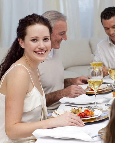 Woman in Christmas dinner with her family — Stock Photo, Image