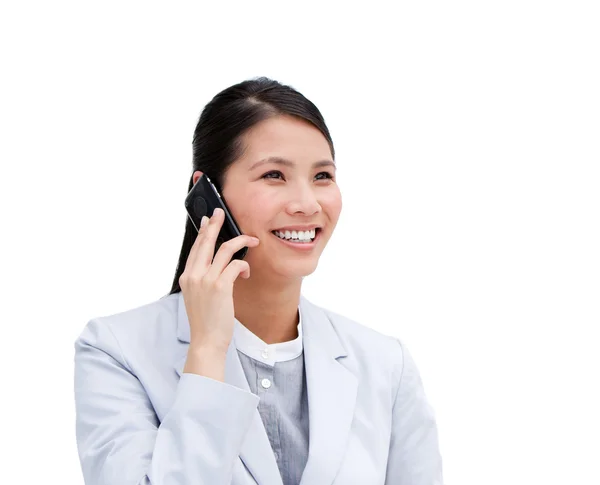 Портрет азиатской предпринимательницы по телефону Стоковое Фото