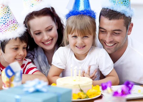 Parents and children celebrating a birthday Royalty Free Stock Images