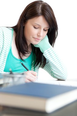 Concentrated woman studying clipart