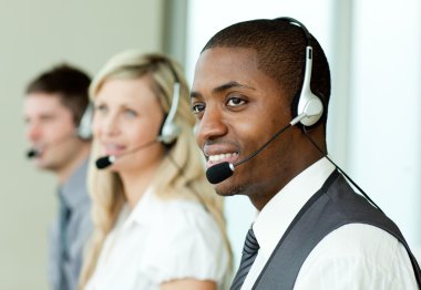 Businesspeople with headsets clipart