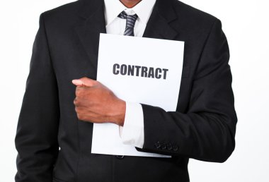 Close-up of a businessman holding a contract clipart