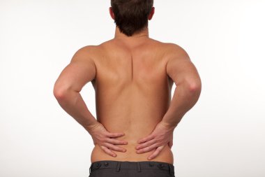 Man with backpain isolated agasint white clipart