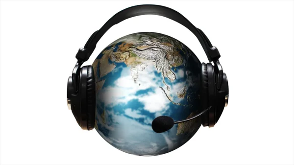 stock image Ear Phones and ear Piece around a Globe