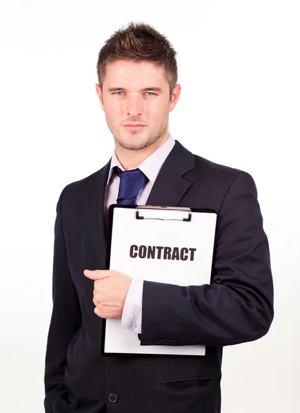 Businessman holding out a contract — Stock Photo, Image