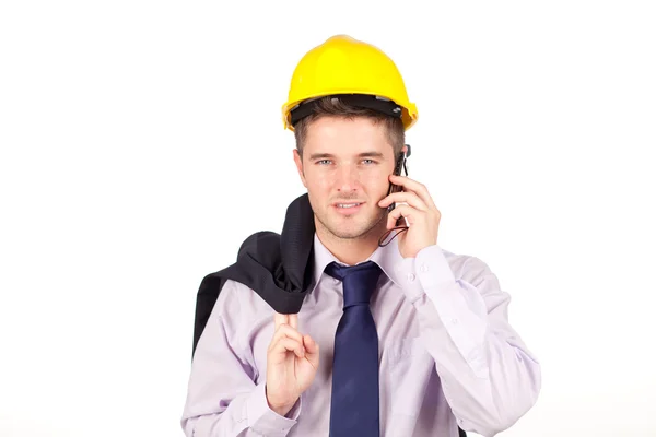Trabajador de la construcción hablando por teléfono —  Fotos de Stock