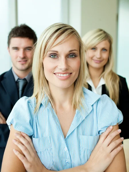 Business headed by a woman with folded arms — Stock Photo, Image