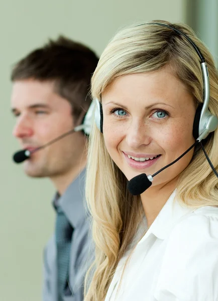 Two business working with headsets — Stock Photo, Image