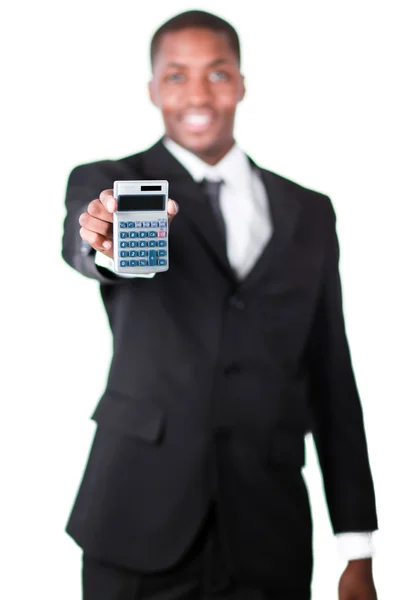 Handsome businessman holding a calculator — Stock Photo, Image