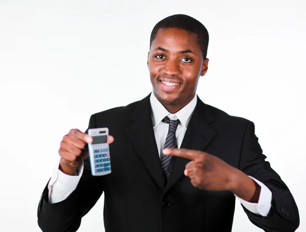 Joven empresario con una calculadora — Foto de Stock