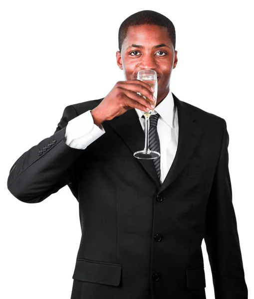 Vänliga affärsman dricka ett glas champagne — Stockfoto