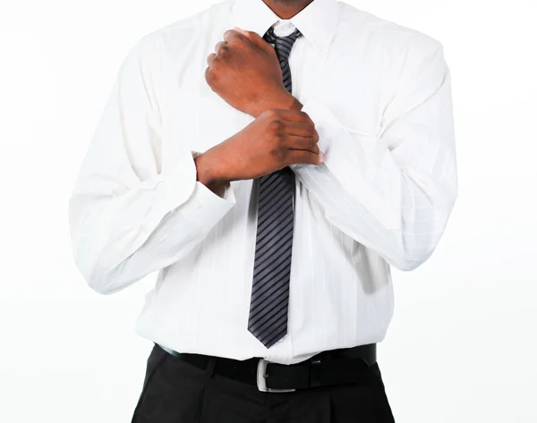 stock image Close-up of businessman correcting a cuff link