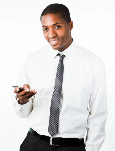 Säker affärsman med mobil — Stockfoto