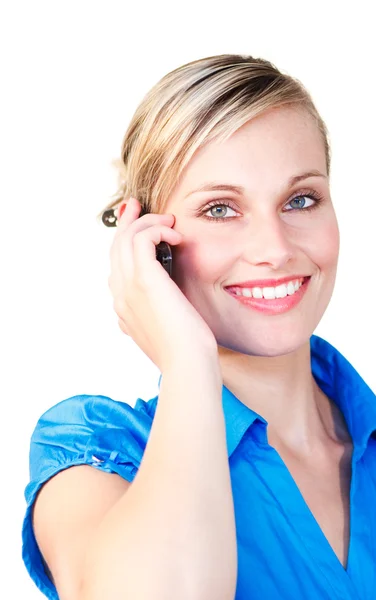 Portret van een mooie zakenvrouw op de telefoon — Stockfoto