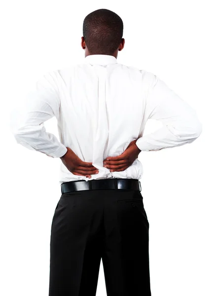 Homem muscular com dor nas costas — Fotografia de Stock