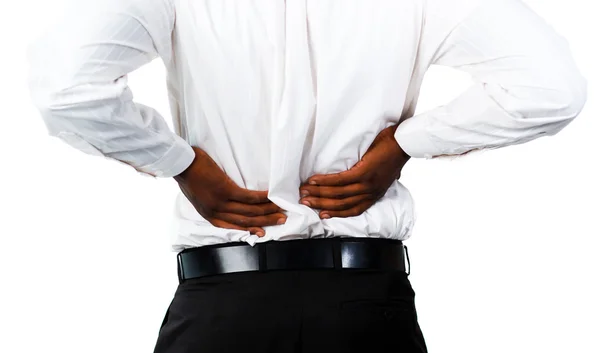 Hombre muscular con dolor de espalda —  Fotos de Stock