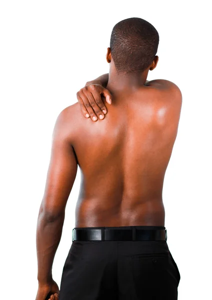 Hombre muscular con dolor de espalda — Foto de Stock