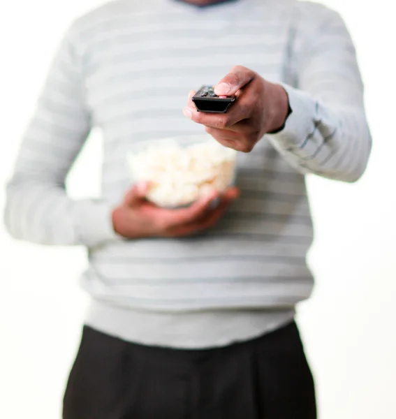 Uomo che tiene popcorn — Foto Stock