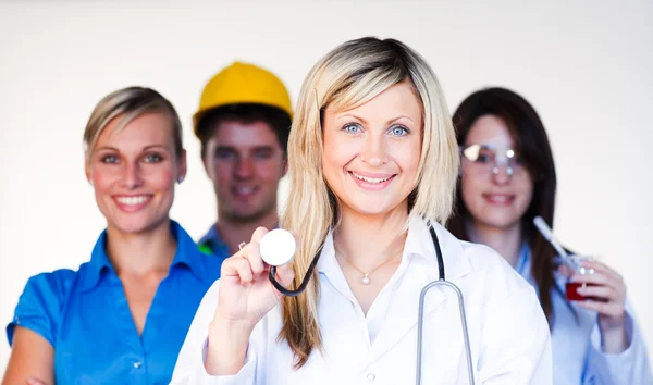 Multi-profession - Doctor, businesswoman, engineer and scientist — Stock Photo, Image