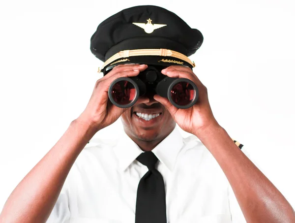 stock image Pilot looking through Binoculars