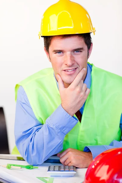 Serious male with hard hat — Stock Photo, Image