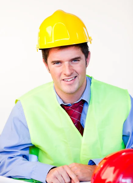 Handsome male with hard hat — Stock Photo, Image