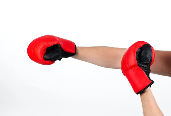 Isolated shot of a man wearing boxing gloves — Stock Photo, Image