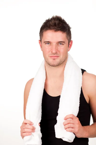 Genç athlethic adam onun etrafında bir havlu ile — Stok fotoğraf