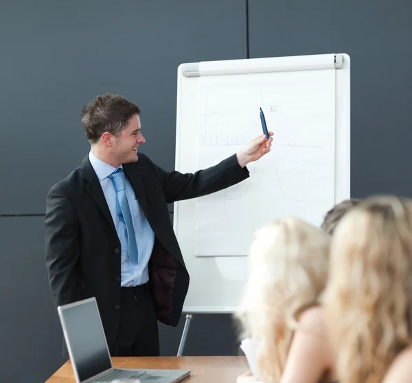Geschäftliches Teamwork mit einem Mann, der eine Präsentation hält — Stockfoto