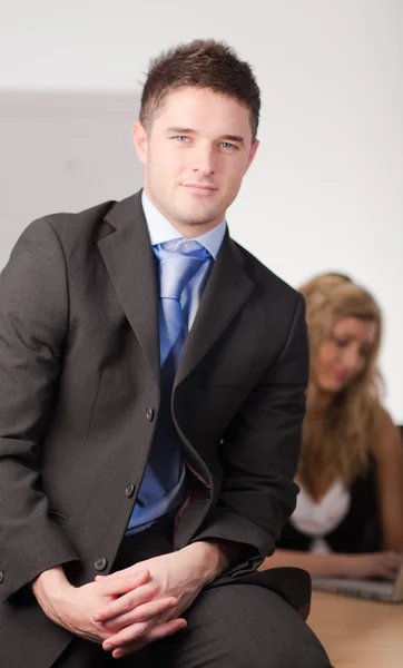 Businessman in Front of team — Stock Photo, Image