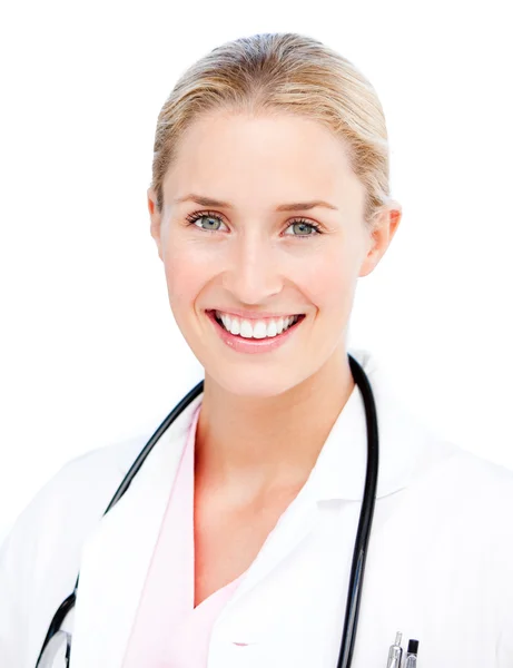 Portrét zářící ženského lékaře — Stockfoto