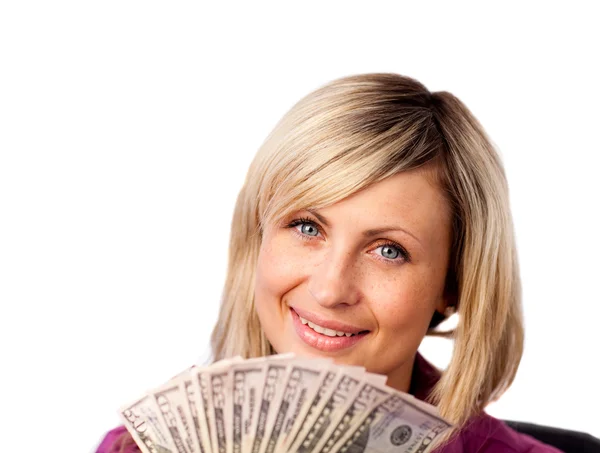 Genç bir kadın tutarak dolar — Stok fotoğraf