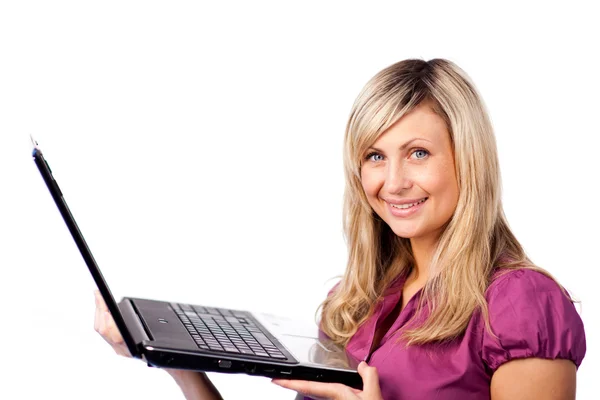 Affärskvinna som har en bärbar dator — Stockfoto