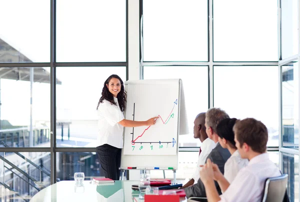 Confident businesswoman in a presentation looking at the camera — Stock Photo, Image