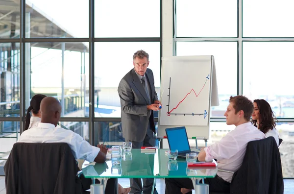 Mature manager reporting to graphs — Stock Photo, Image
