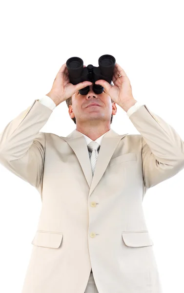 Friendly businessman with binoculars — Stock Photo, Image