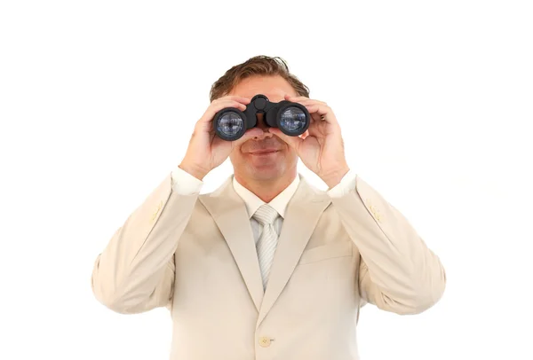 Retrato de hombre de negocios maduro usando prismáticos —  Fotos de Stock