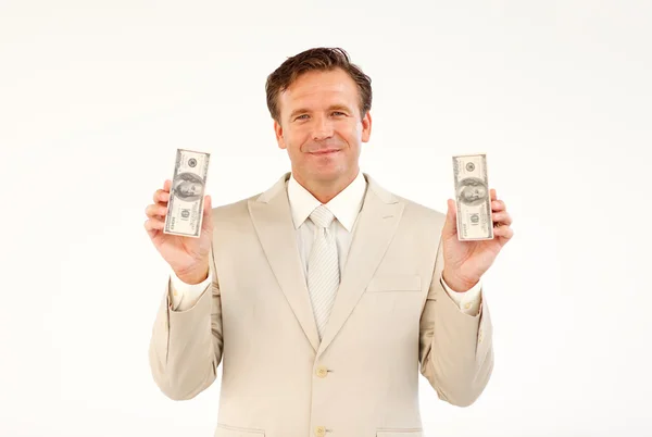 Handsome businessman holding money — Stock Photo, Image