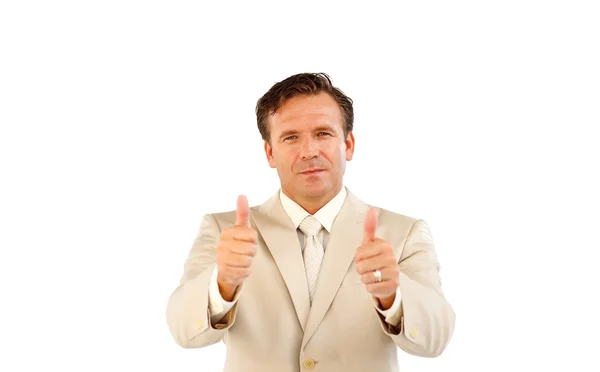 Businessman showing with both hands thumbs up — Stock Photo, Image