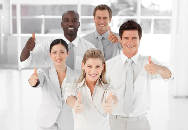Business Team Smiling and Holding up Thumbs to camera — Stock Photo, Image